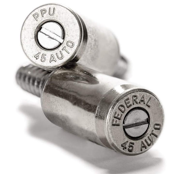 .45 Caliber Bullet License Plate Fasteners (2 Pcs) - Nickel - 2 Monkey Trading LLC