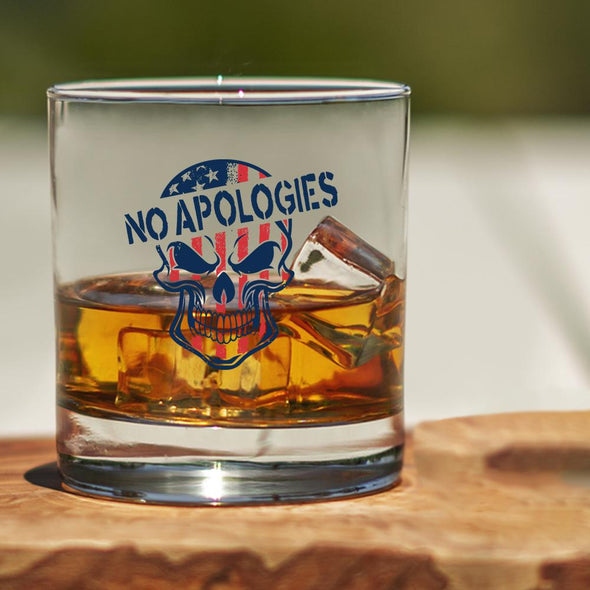 Whiskey Glass - No Apologies Skull - 2 Monkey Trading LLC