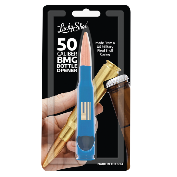 .50 Caliber Bullet Bottle Opener Spirit Series - American Flag in Blue Blister Pack Packaging - 2 Monkey Trading LLC